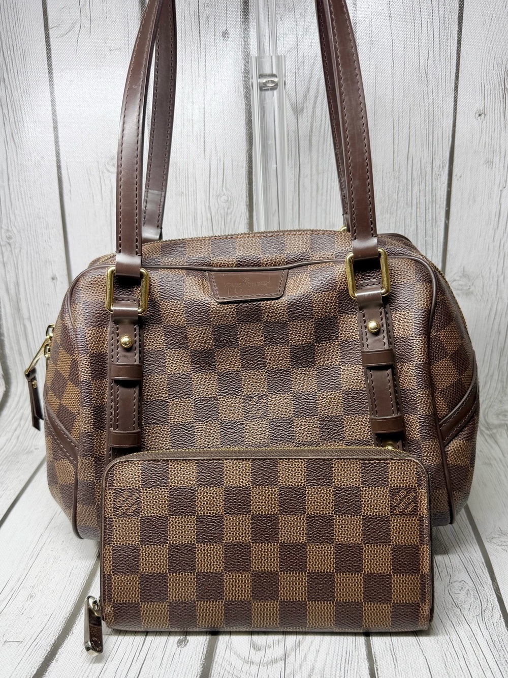 PRE LOVED Louis Vuitton Rivington PM & Zippy Wallet in Ebene Canvas Bundle